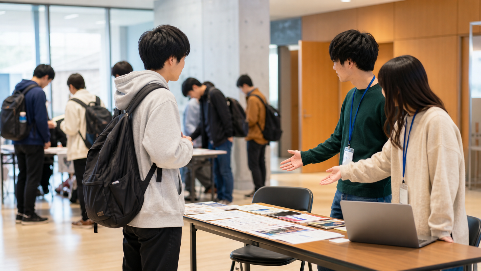 新歓で一人参加する大学生とサークル説明会