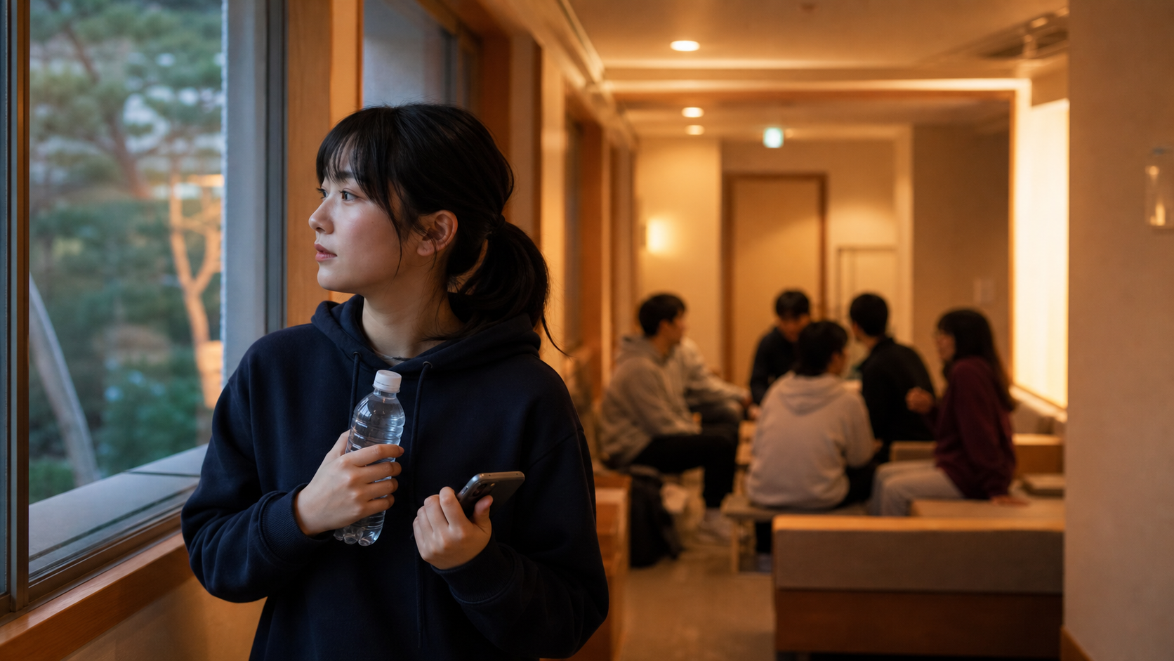 サークルイベント中に静かに休憩する大学生
