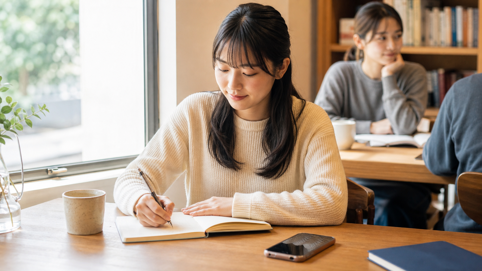 スマホから距離を置き落ち着いて人間関係を整える場面