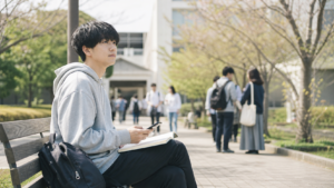 大学キャンパスで一人時間を整えるぼっち大学生