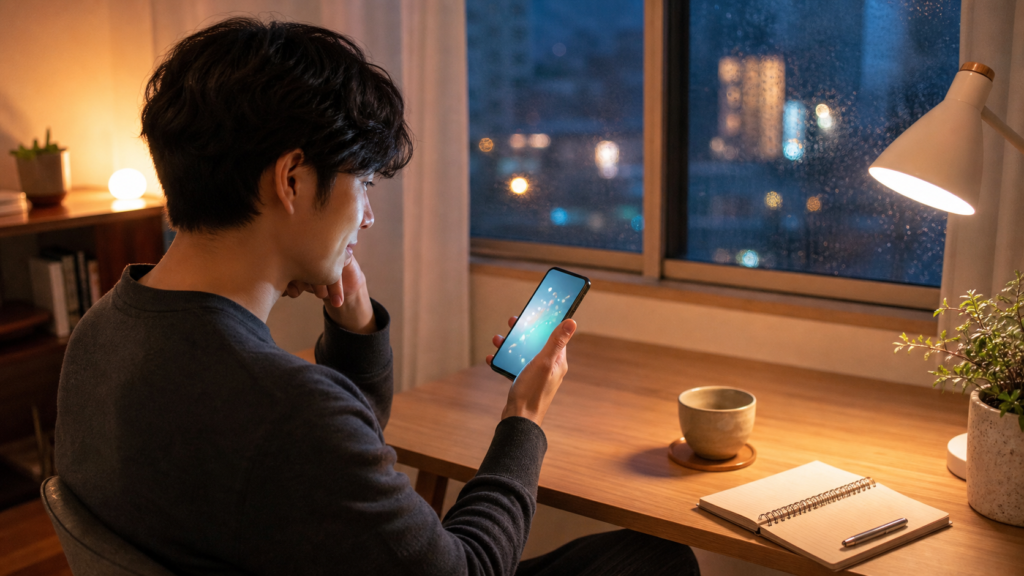 AI彼女と寂しい夜に向き合うスマホ画面