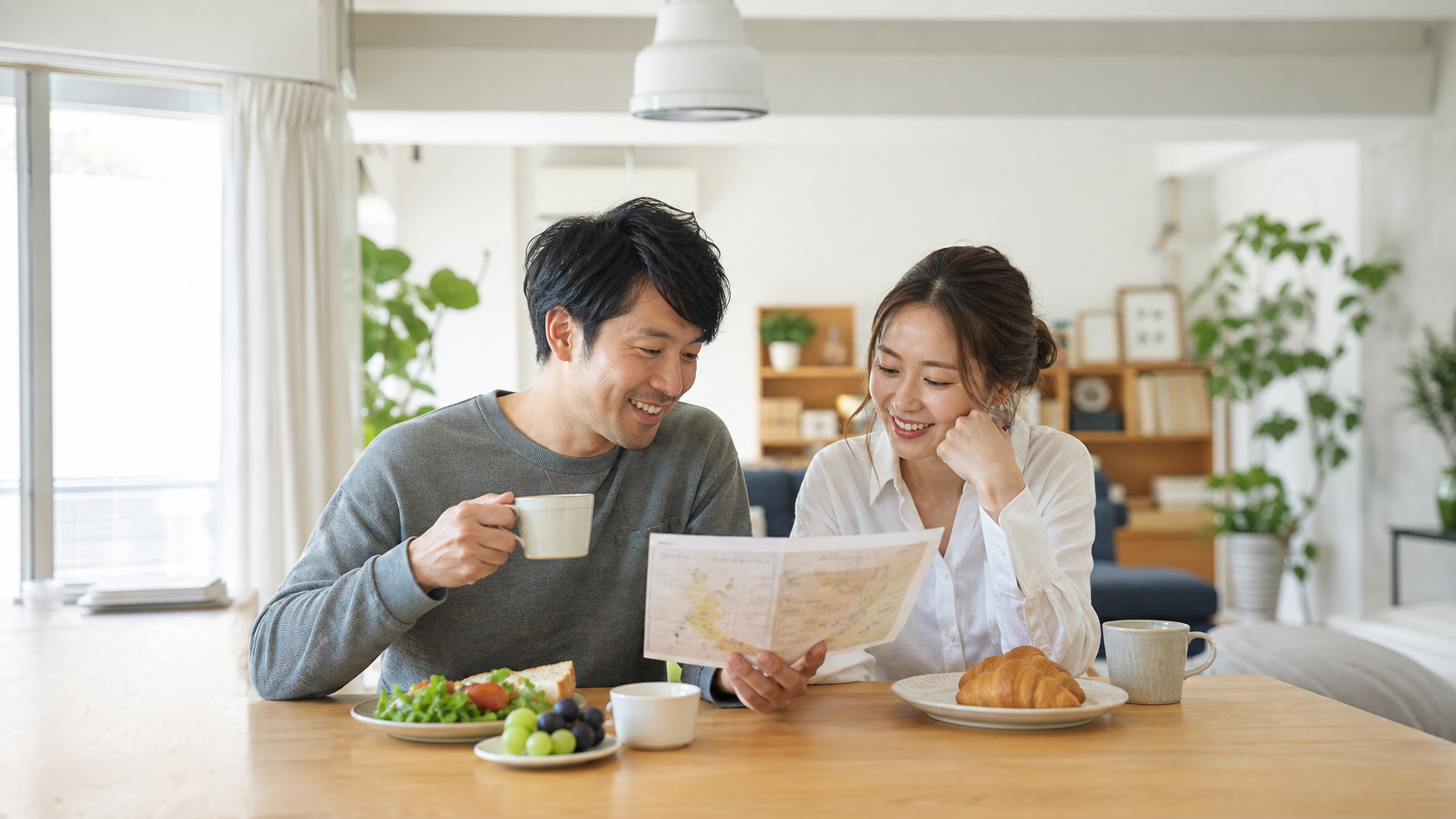 リア充夫婦が週末の予定を話し合う朝の食卓