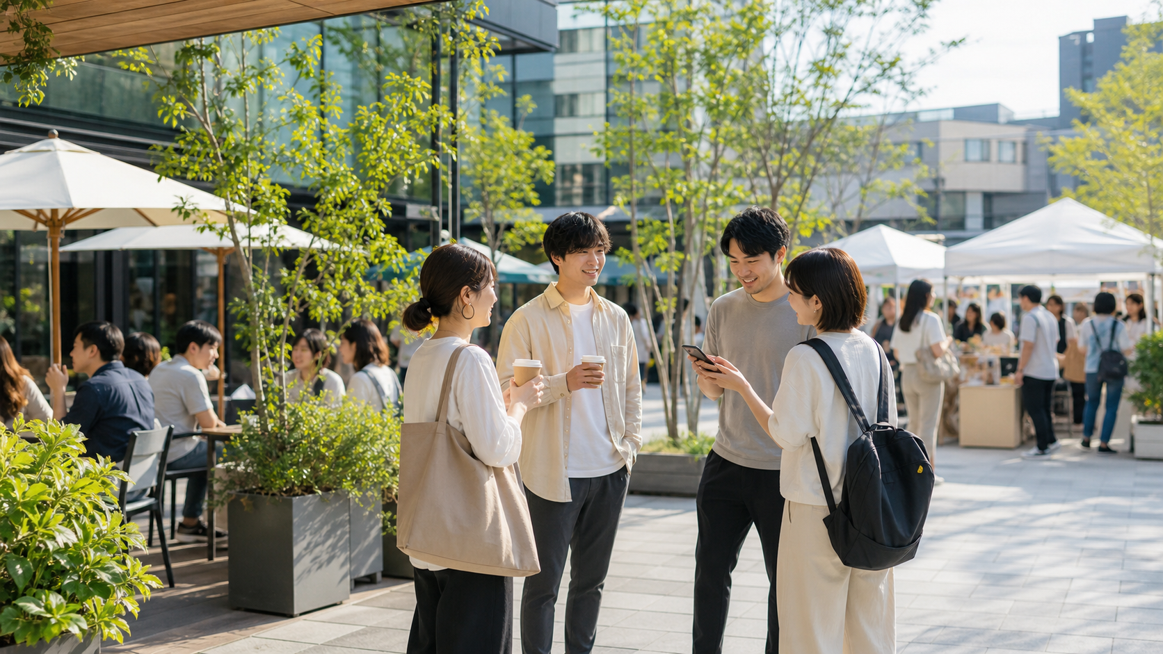リア充が多い場所でカフェやイベントを楽しむ人たち