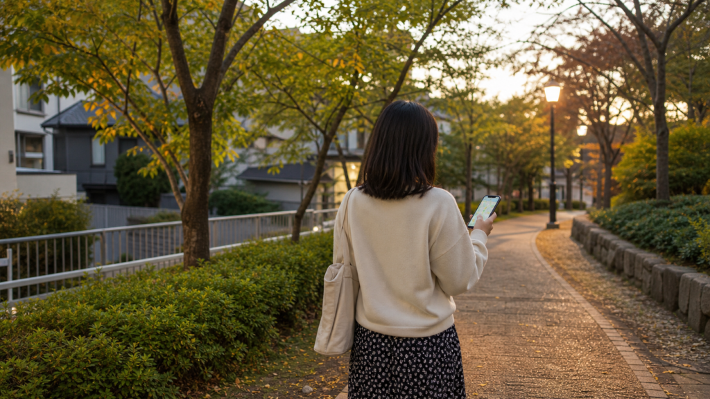 非リア充が一人で静かな散歩ルートを歩く様子