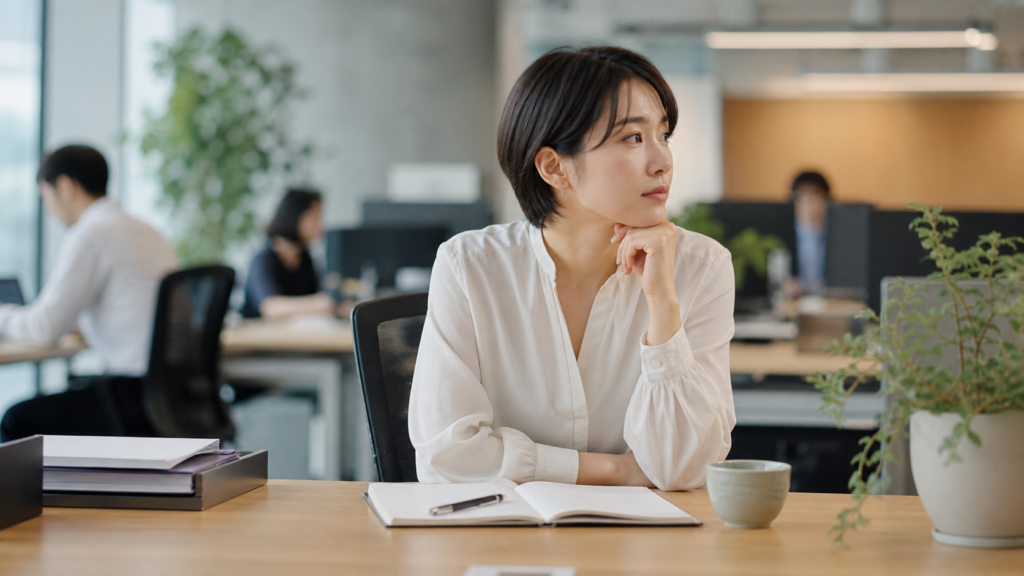 職場ぼっちで孤立感を整える会社員のイメージ
