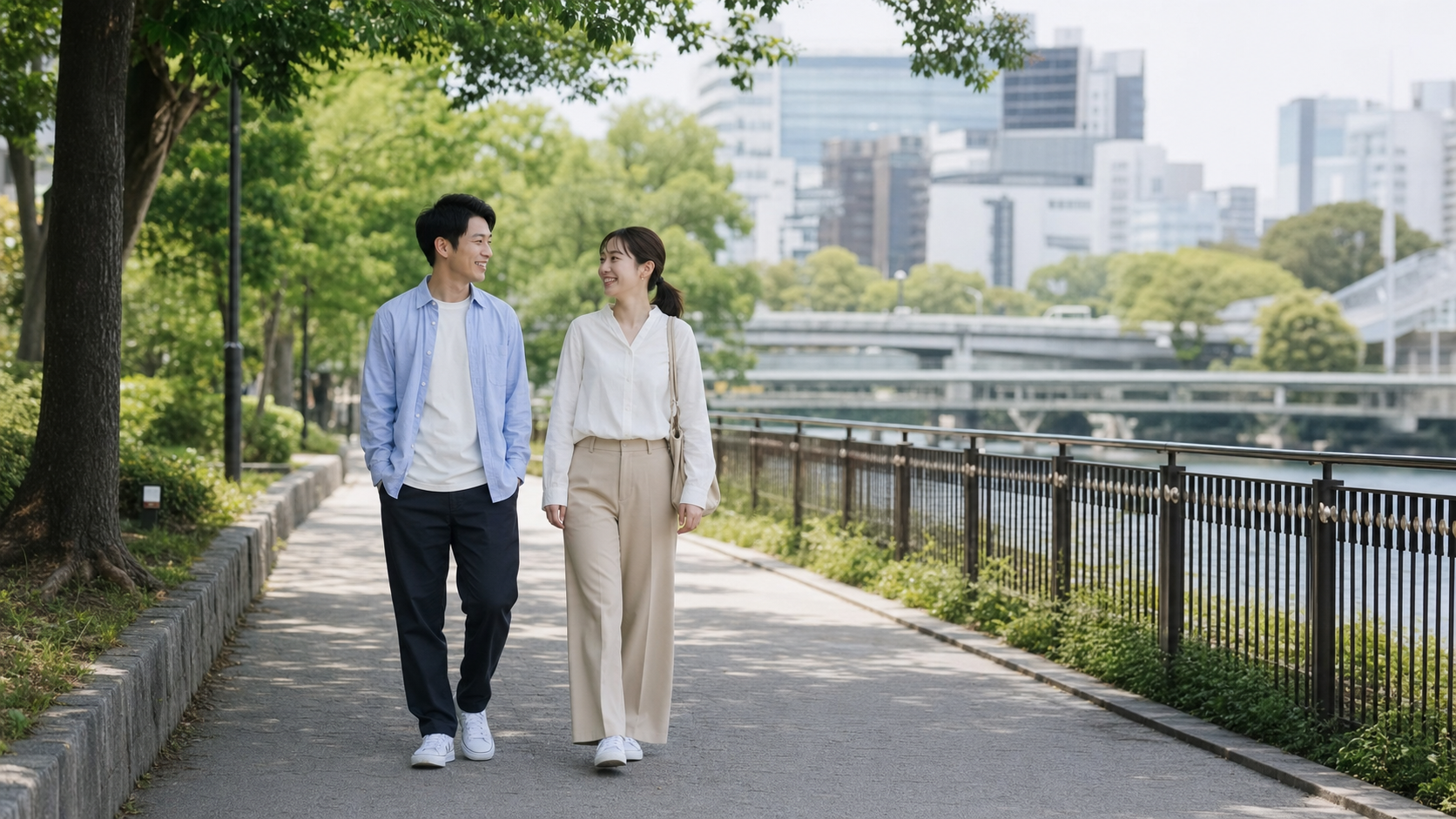 リア充夫婦が自分たちらしい距離感で散歩する休日