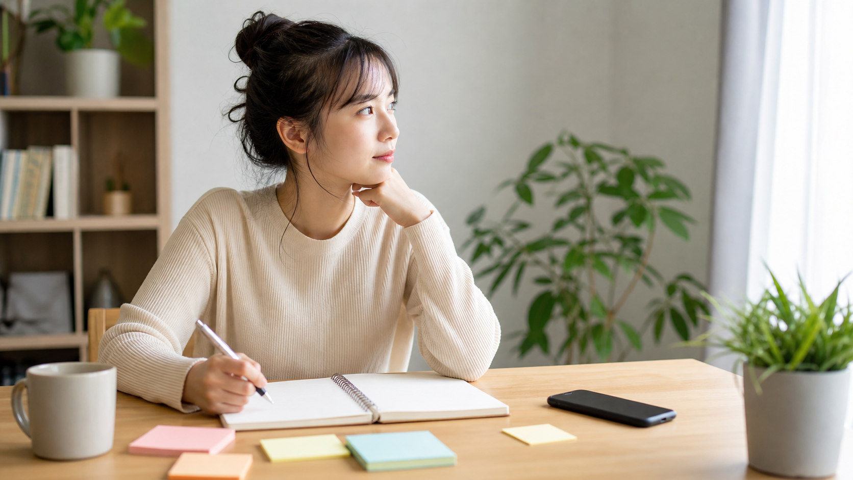 自分の価値観を書き出して整理する若者のイメージ