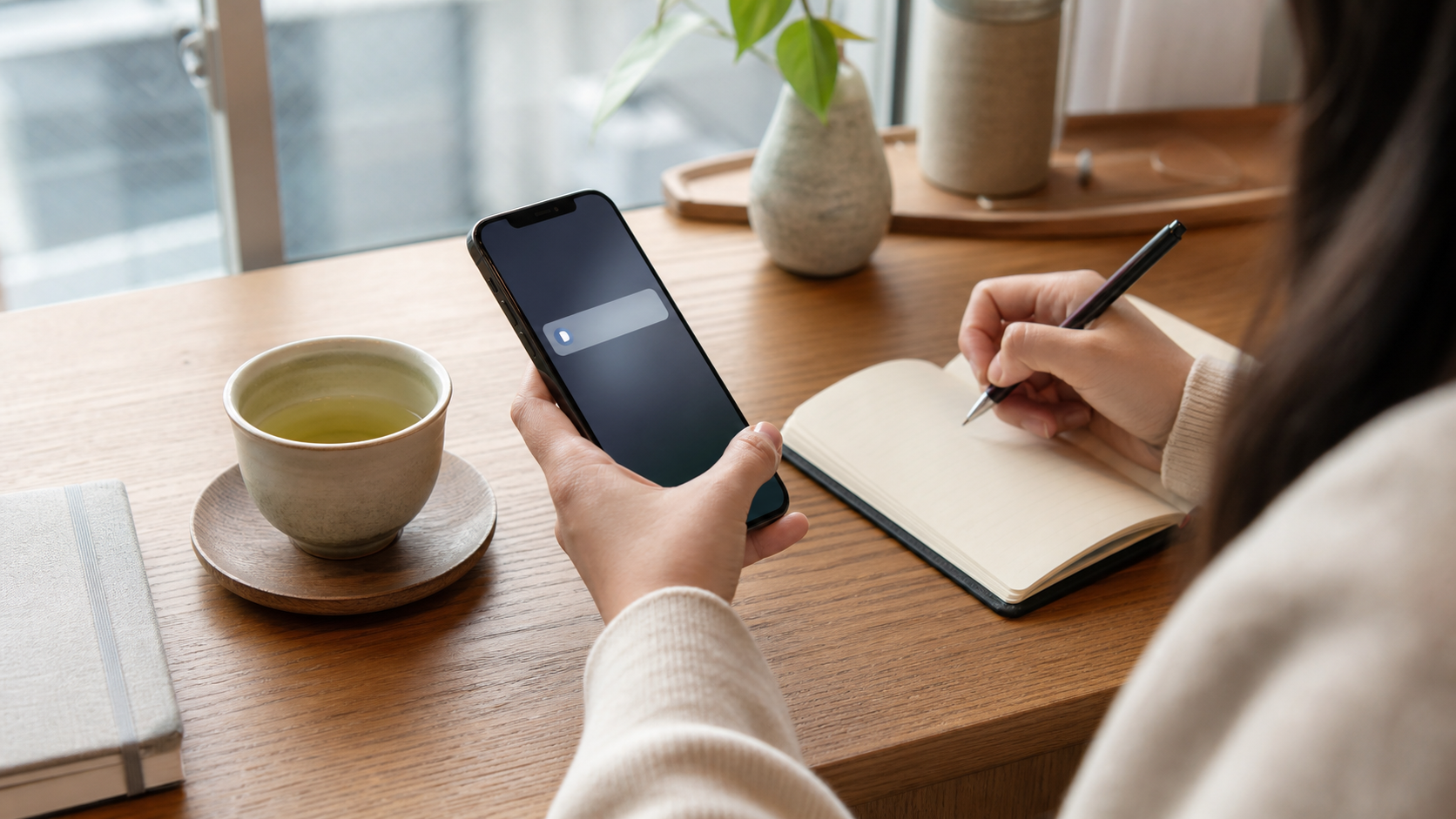 キョロ充への短い返信を考えるスマホとノート