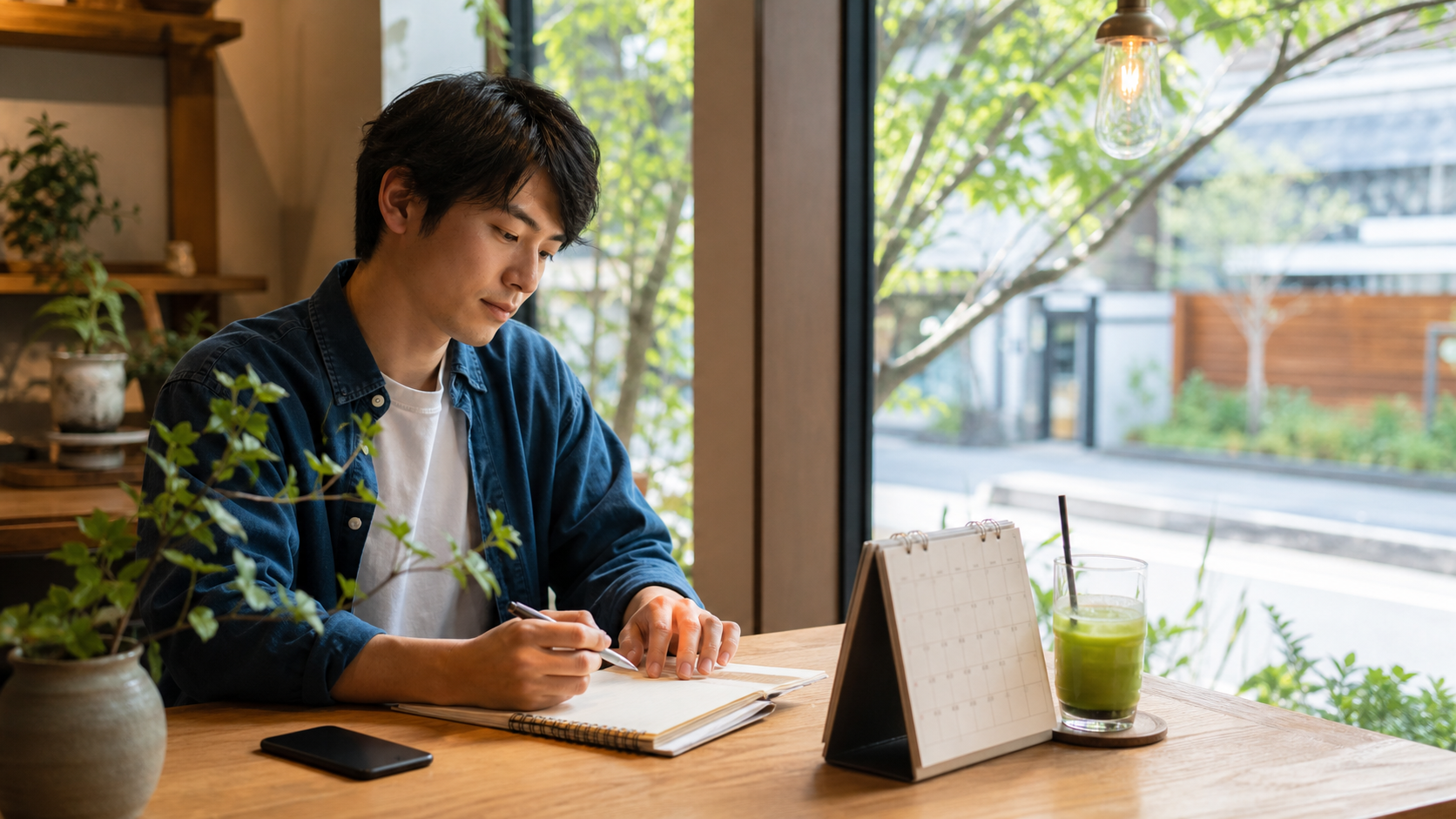 キョロ充をやめるために予定と自分の気持ちをカフェで整理する様子
