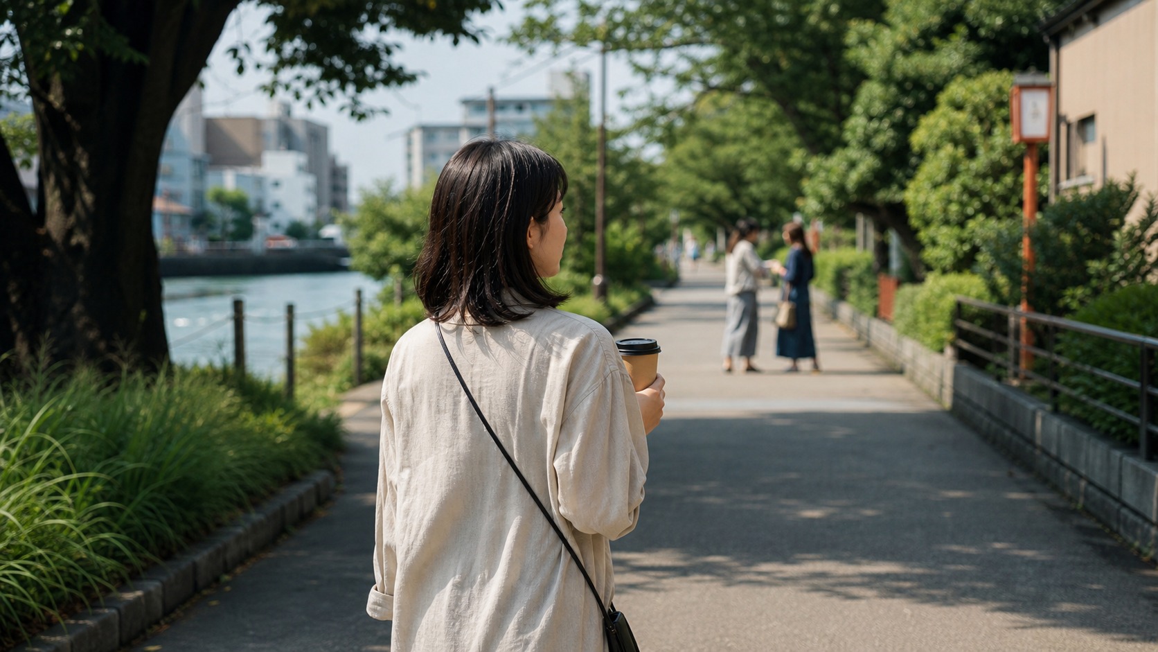 一人で散歩しながら非リア充のつらさを少しずつ整えるイメージ
