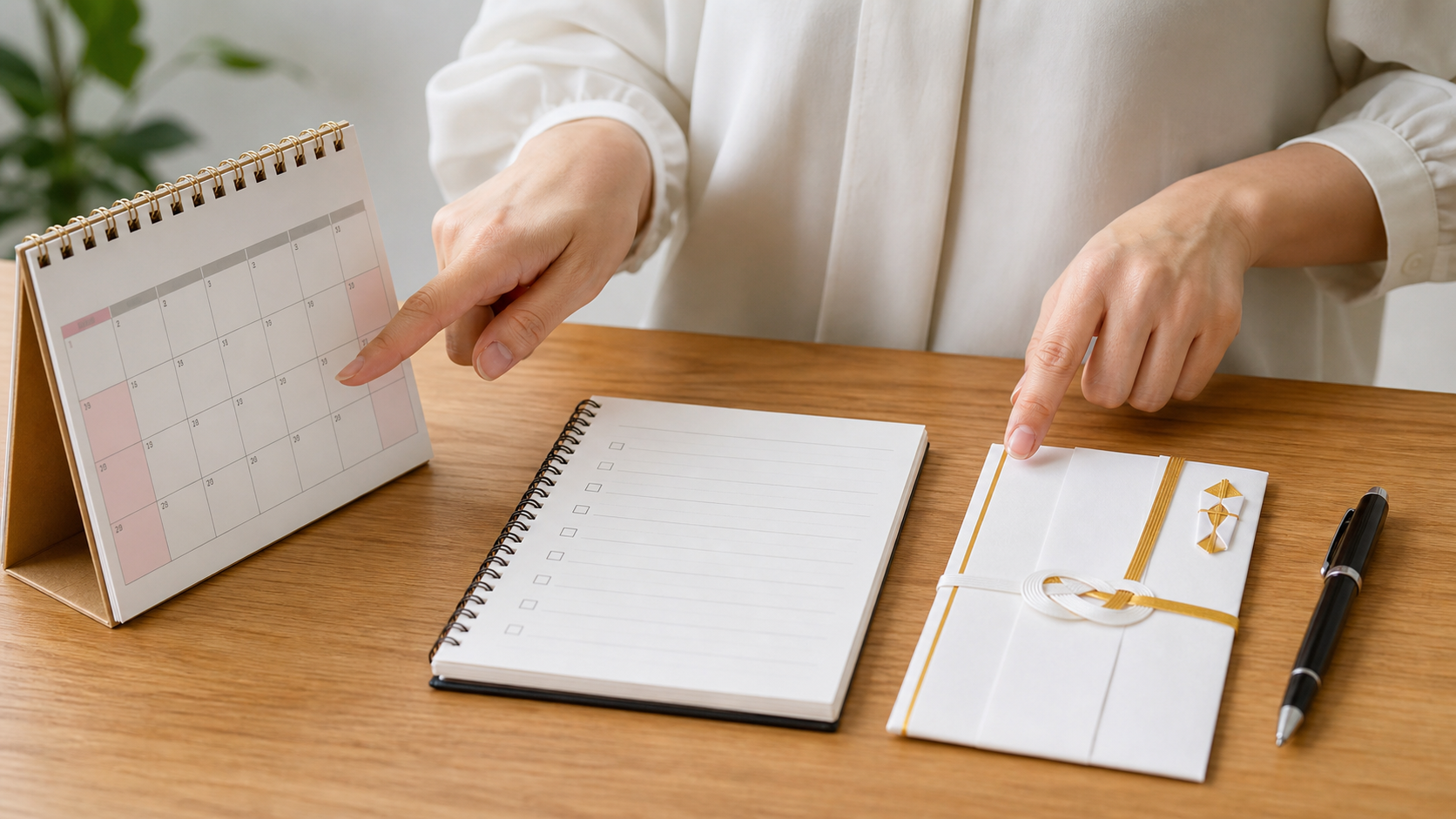 結婚式欠席の連絡時期とご祝儀をカレンダーで確認する様子