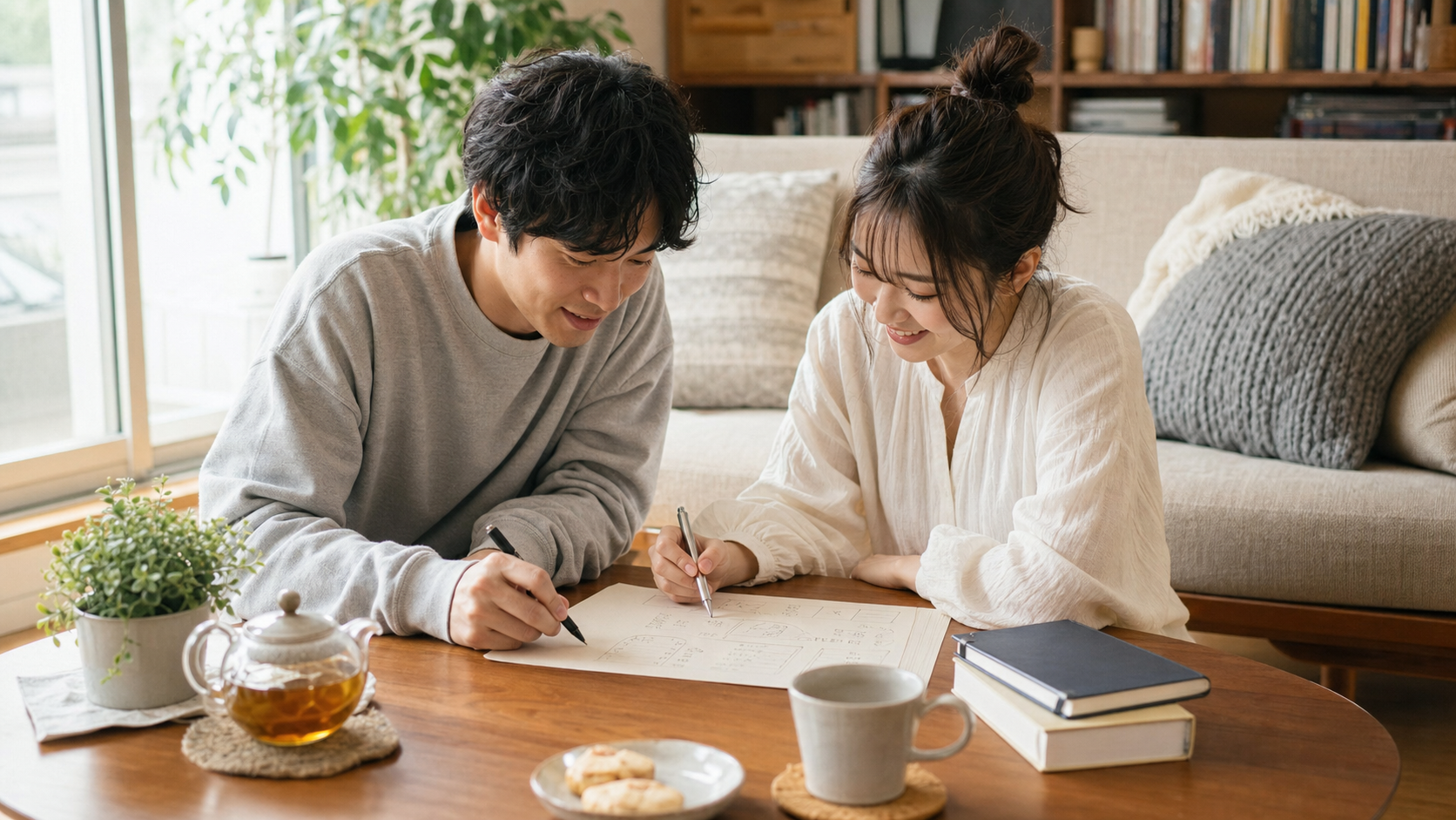 リア充な恋愛を育てるために二人で予定を話し合う場面