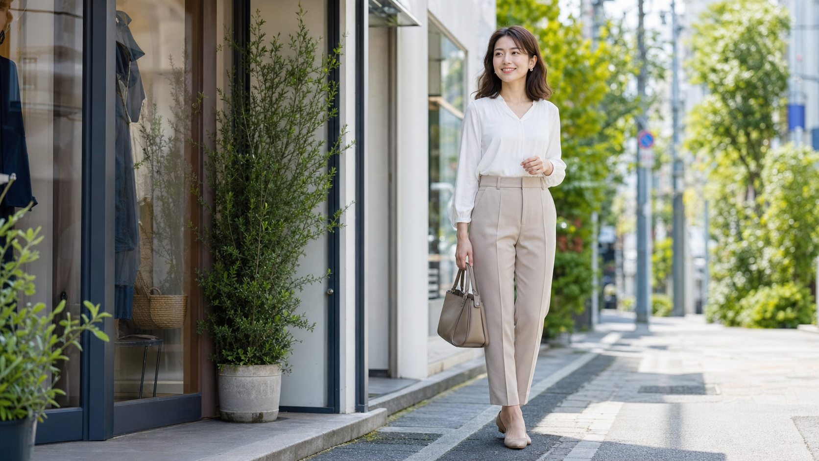 清潔感のある服装と姿勢で外見と内面の魅力が伝わる女性