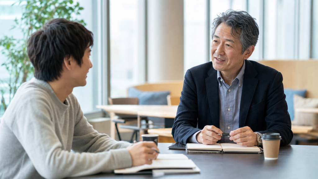 リア充な先輩から無理なく学ぶ会話と習慣のイメージ