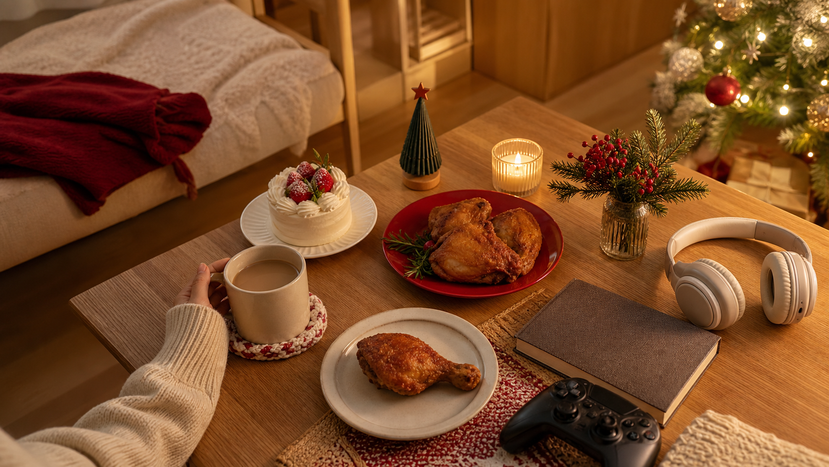 非リア充のクリスマスを自宅で楽しむ食事と趣味のセット