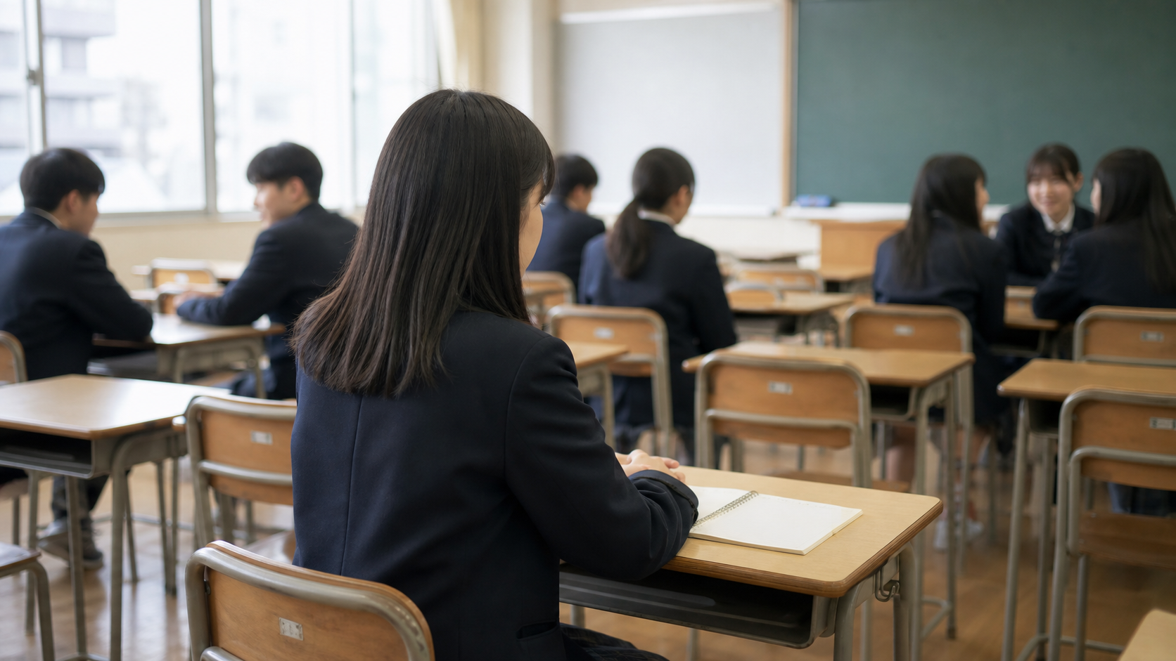 席替え後に一人で座る学生の様子