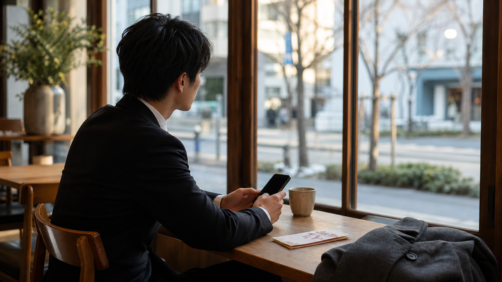 成人式後に一人で休むカフェの時間