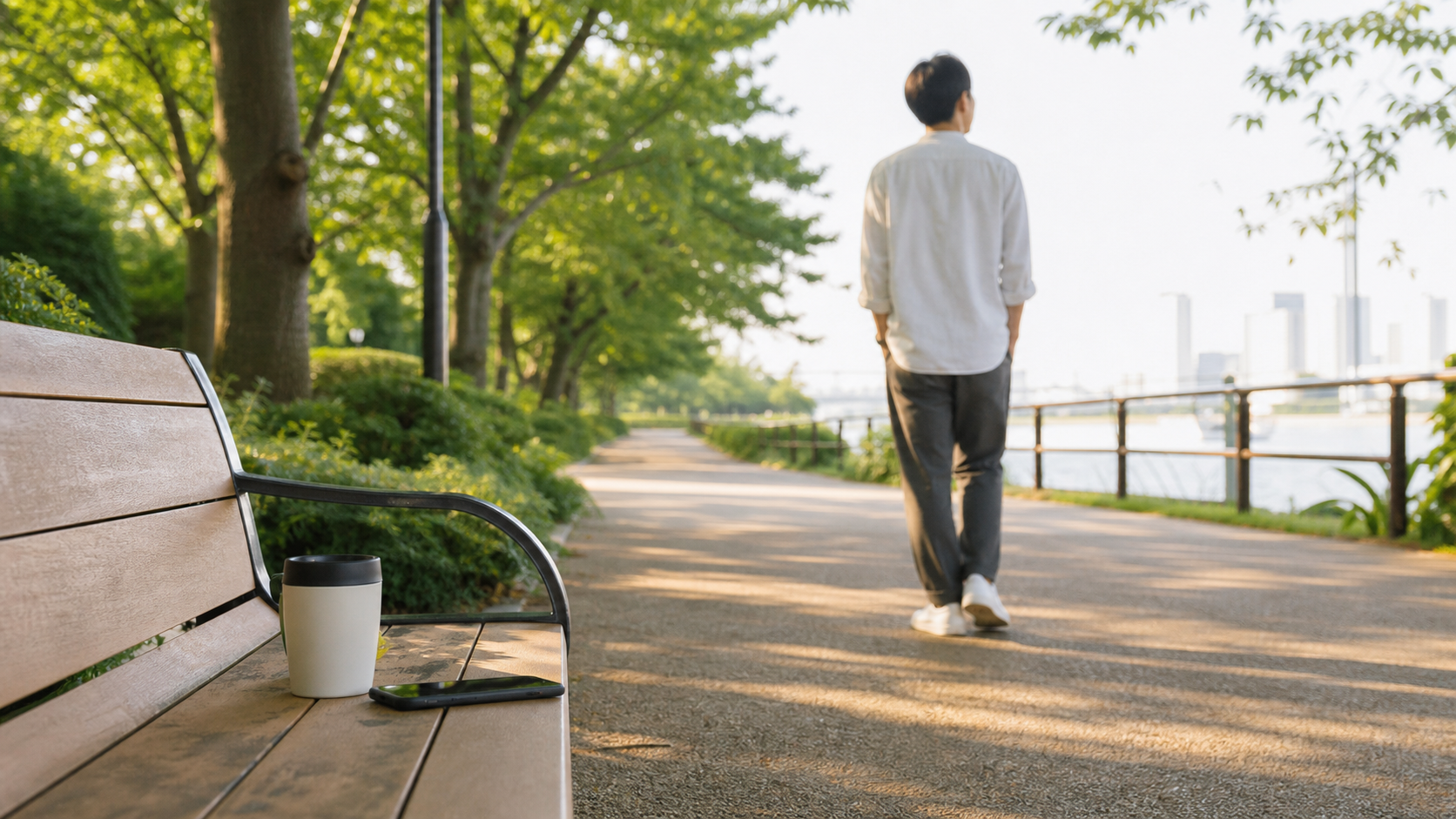 スマホから離れて公園を歩きSNSと距離を取る人