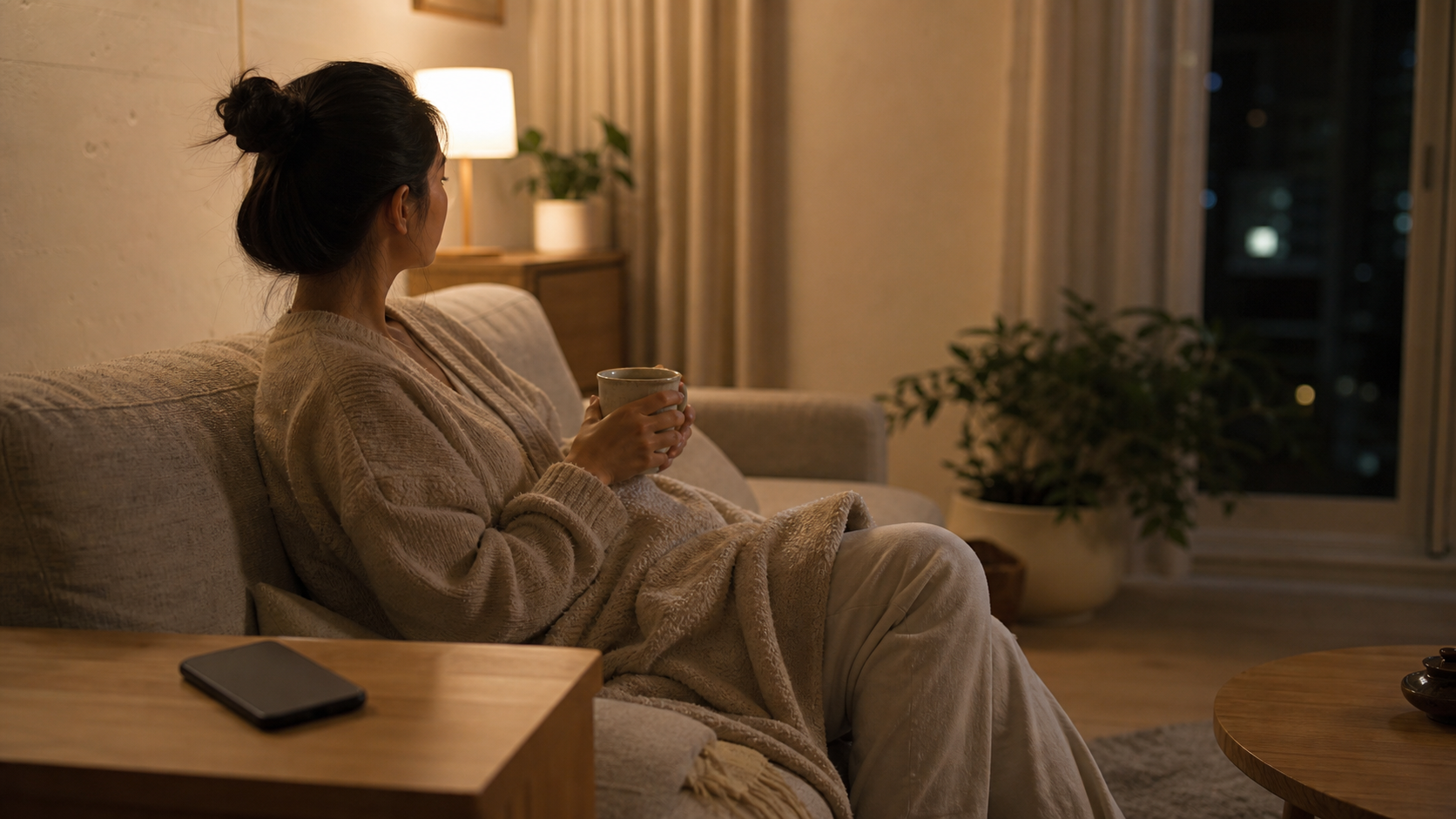 結婚式後にSNSを閉じて自分の時間へ戻る静かな部屋