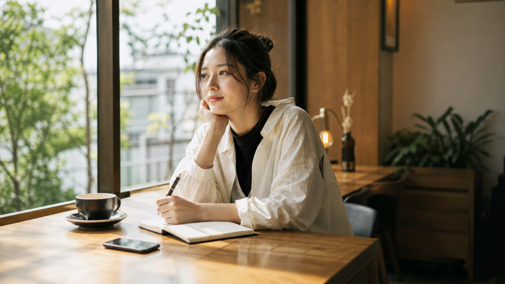 本当のリア充がSNSを見ずにカフェで静かな時間を楽しむ様子
