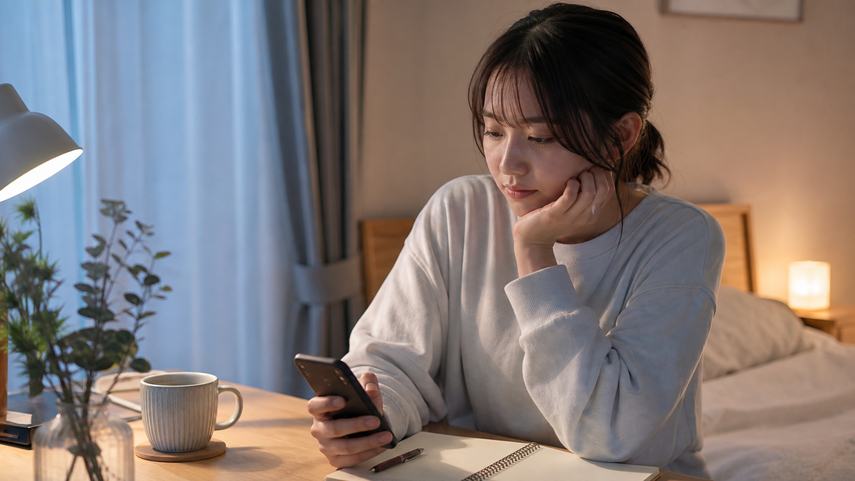 SNSのリア充投稿に疲れた時にスマホから距離を取る夜の部屋