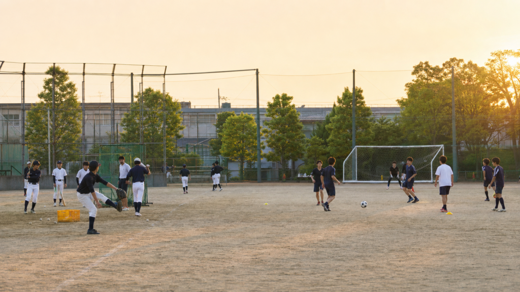野球部とサッカー部がリア充に見える理由を表す学校グラウンド風景