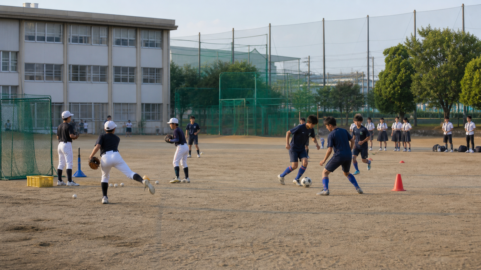 野球部とサッカー部が学校で目立ちリア充に見える練習風景