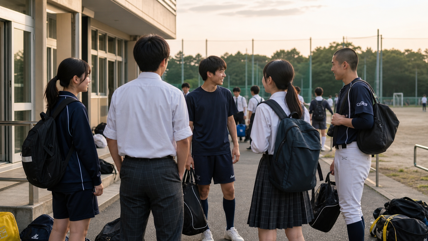 友達経由で野球部やサッカー部の人と自然に話す放課後の場面
