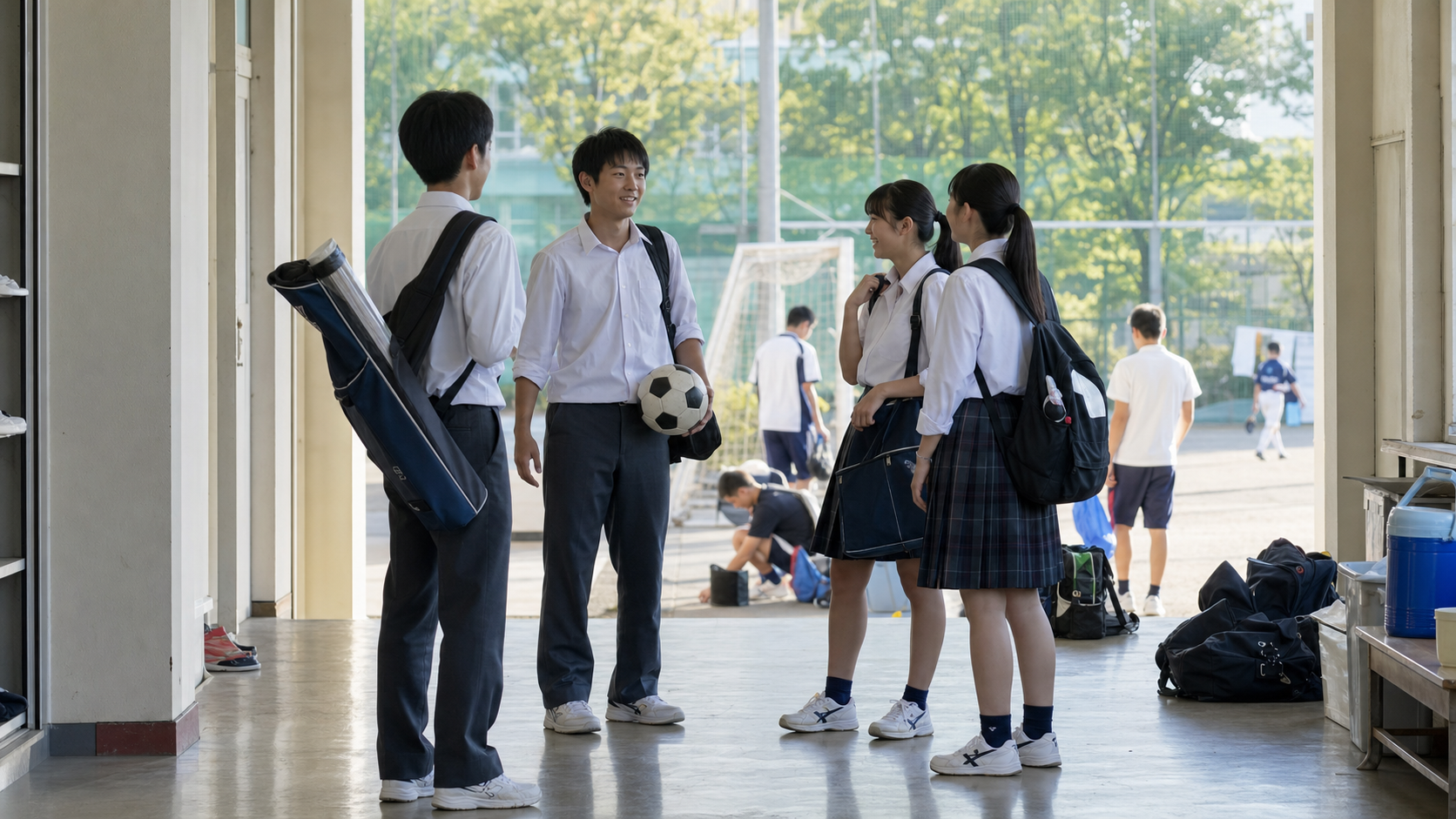 野球部やサッカー部の人に短く自然に話しかける学校の会話場面