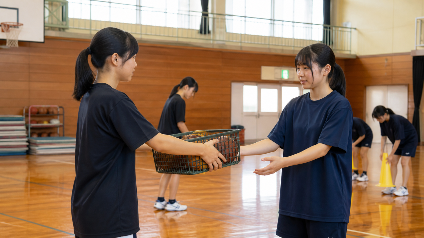 部活の準備を通じて仲間に声をかける生徒