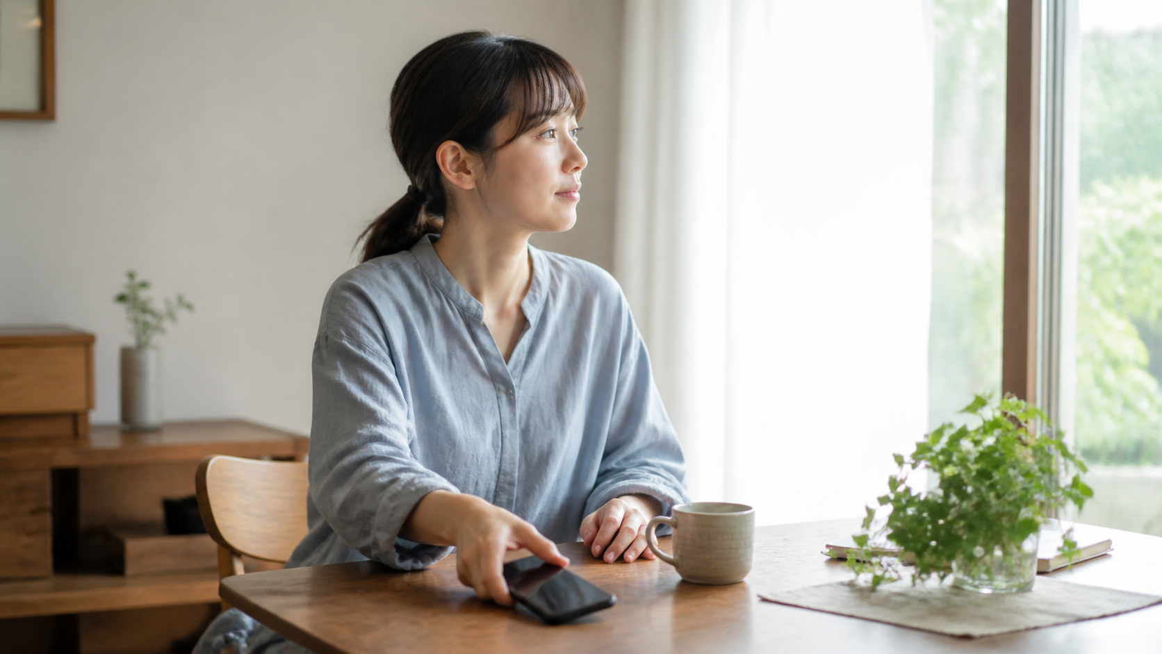 元彼のSNSから距離を置くためスマホを伏せる女性