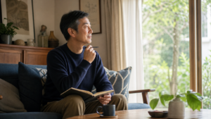 50代で友達がいないことを考えながら穏やかに過ごす男性