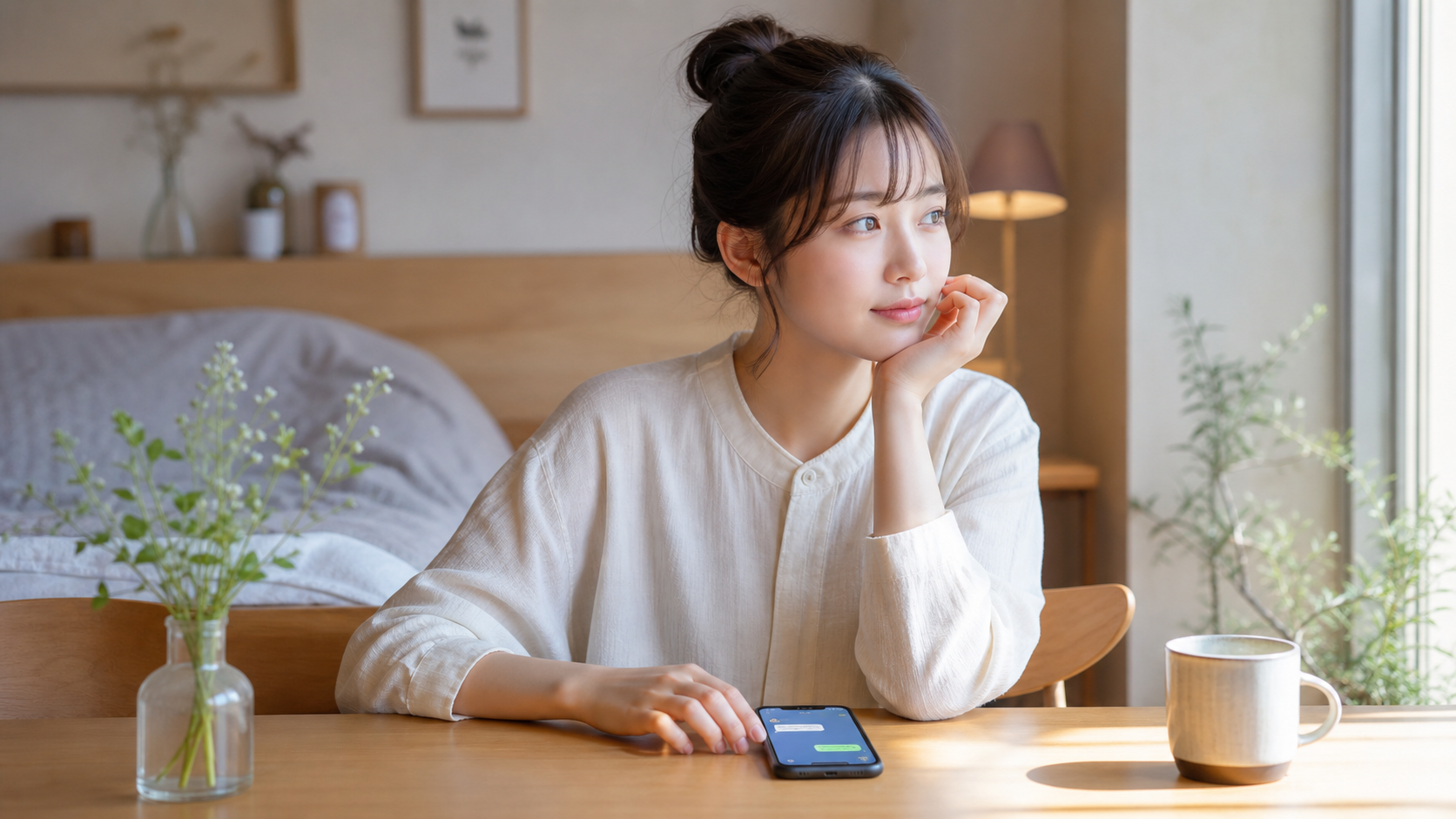 友達のLINE返信が遅い時にスマホを前に落ち着いて考える人