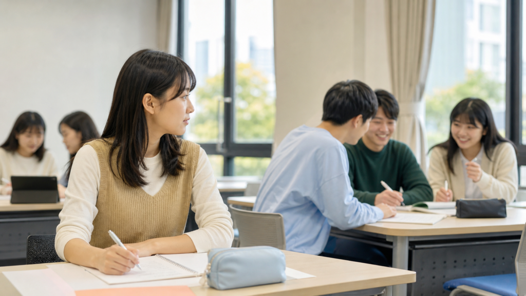 グループワークでぼっちになりそうな時に落ち着いて準備する学生