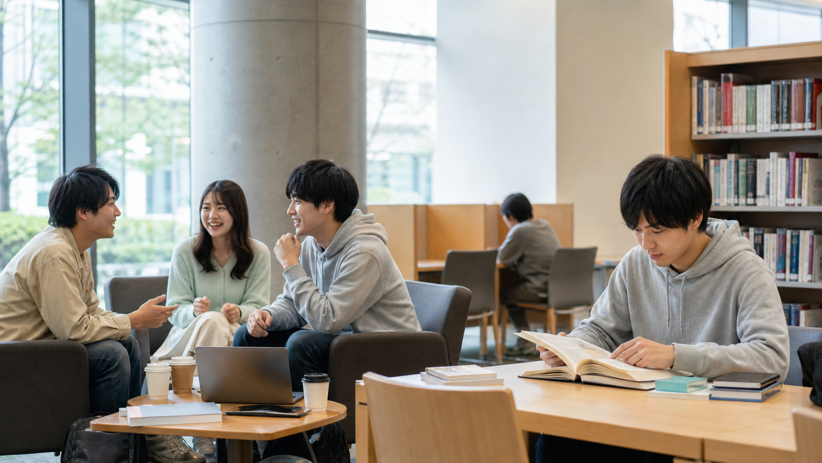 同じ人が友人と話す場面と一人で読書する場面の比較