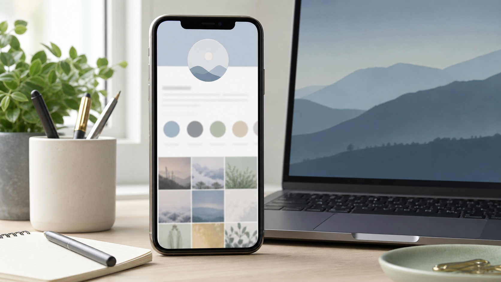非リアアイコンとプロフィール全体の雰囲気をスマホで確認する机の上