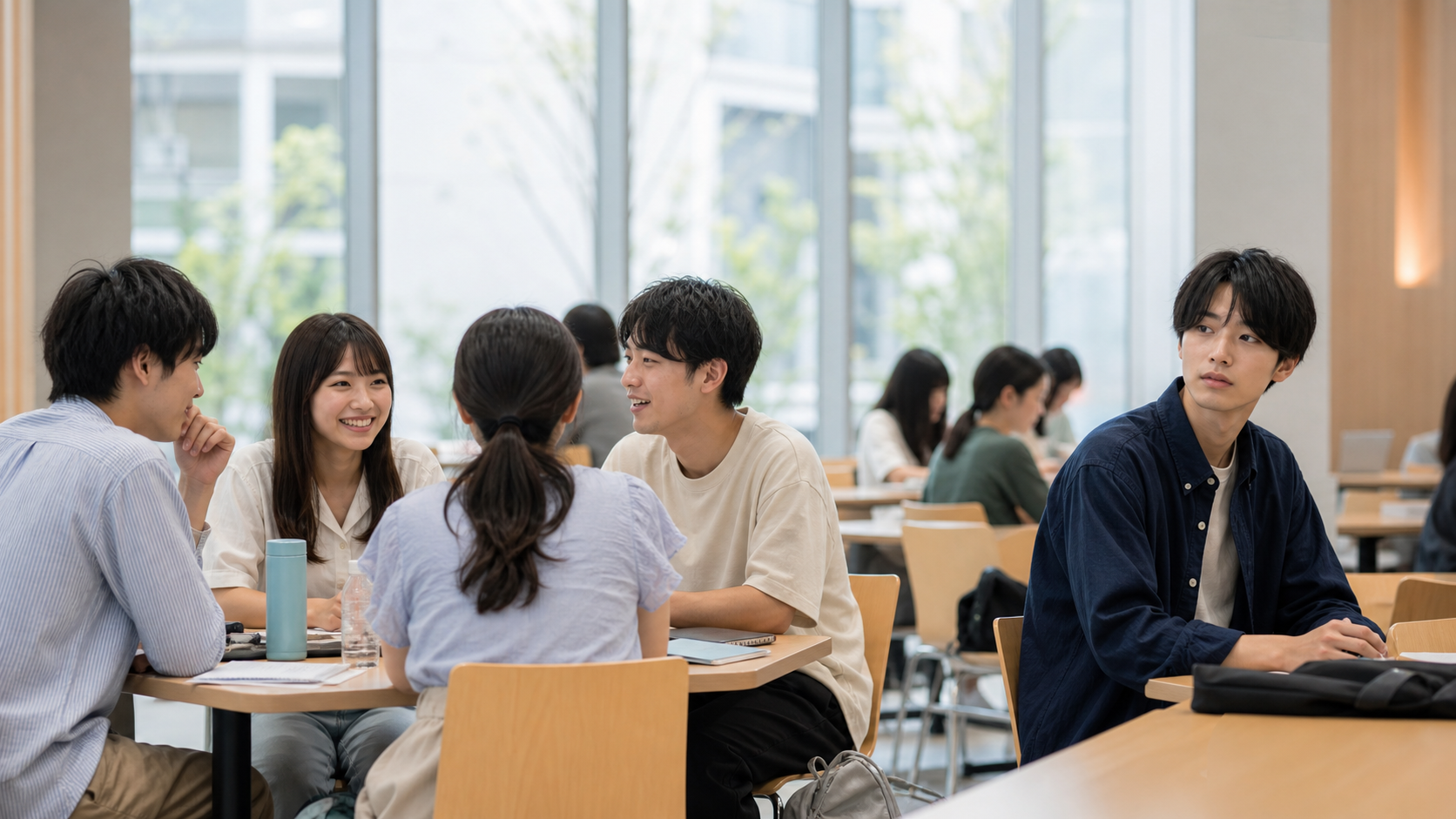 楽しそうな友人グループを見ながら自分の居場所を考える大学生