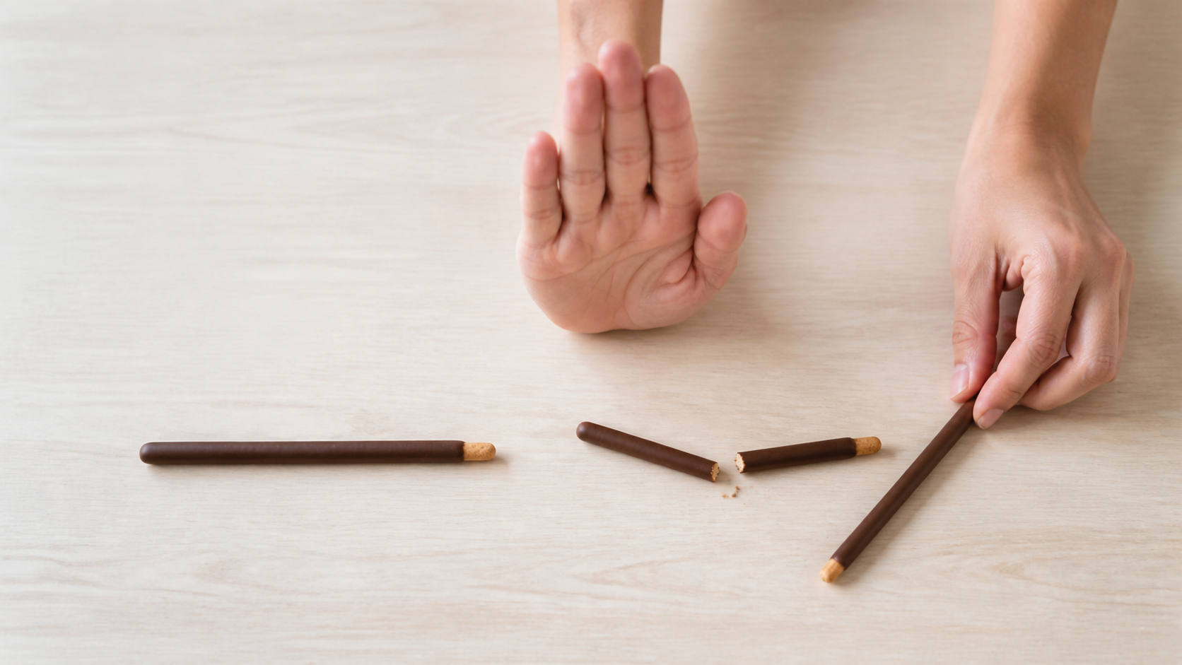 ポッキーゲームでスティックが折れた時にノーカウント判定する手元