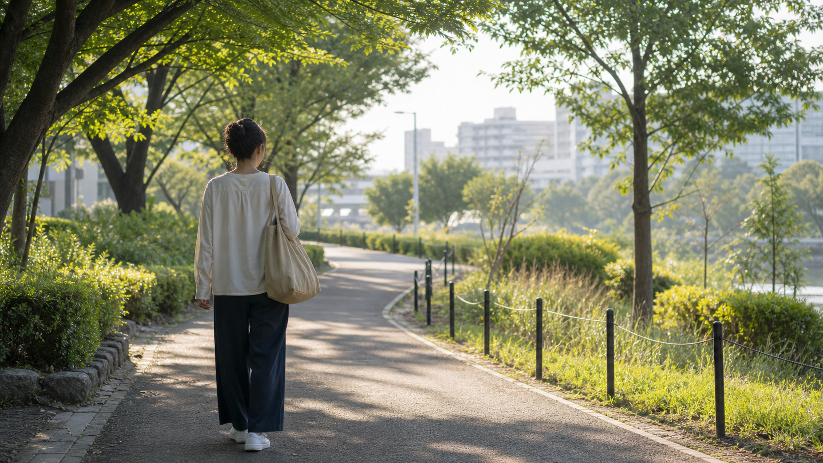 リア充が憎い時にSNSから離れて朝の公園を歩く様子