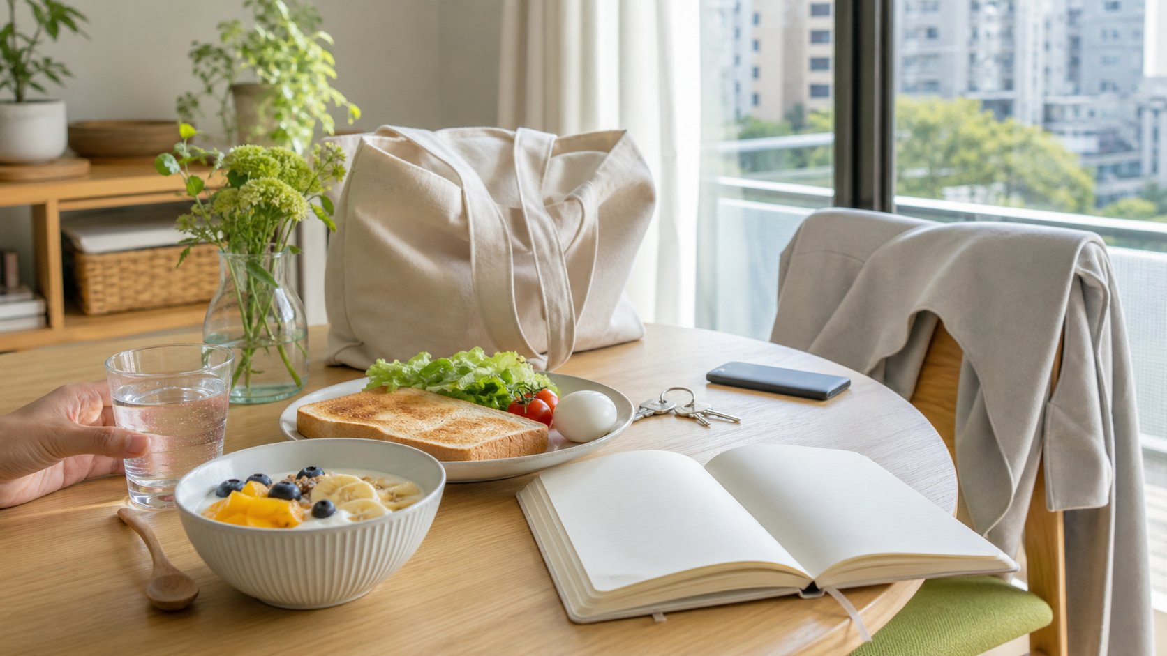朝食と身支度でリア充な一日の朝昼を整えるイメージ