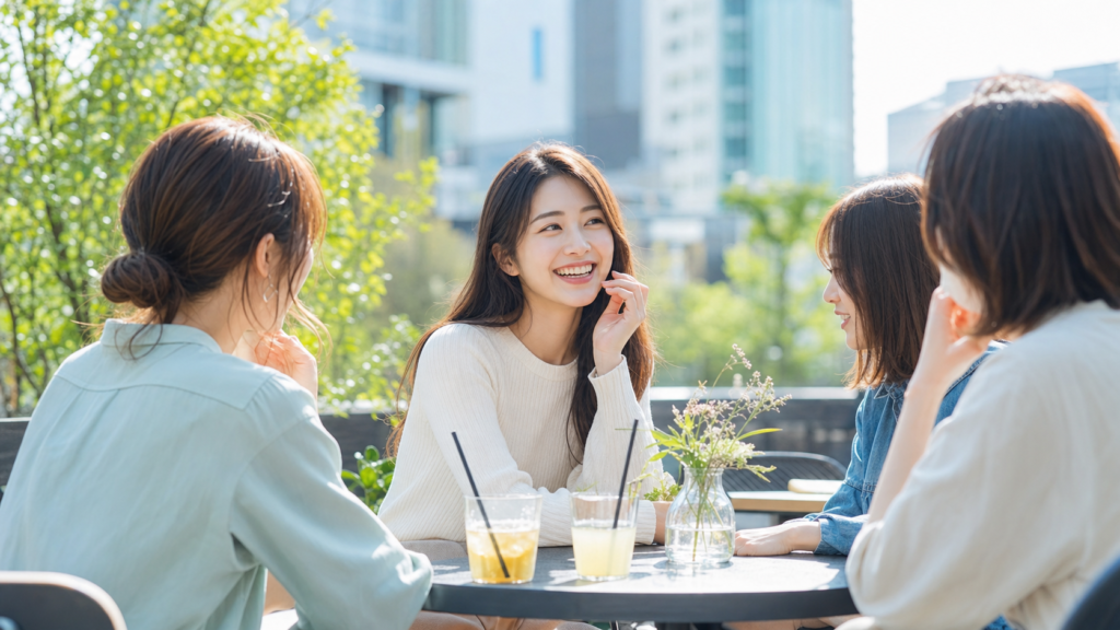 リア充女子の特徴を自然な会話と笑顔で表したアイキャッチ