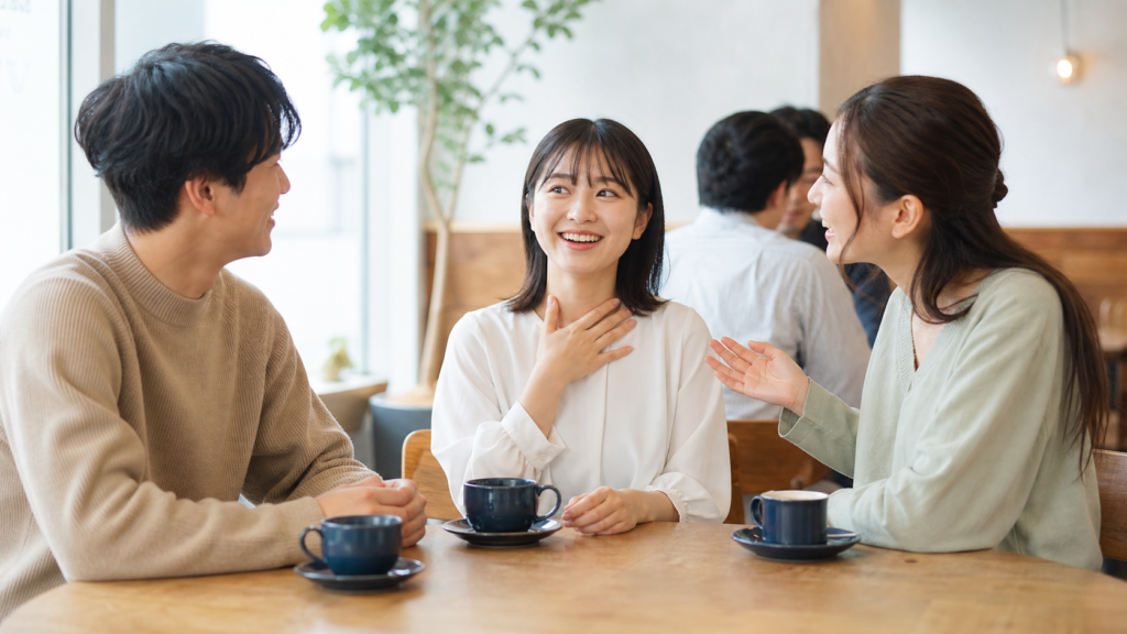 友人からリア充だと言われて驚きながら笑う人