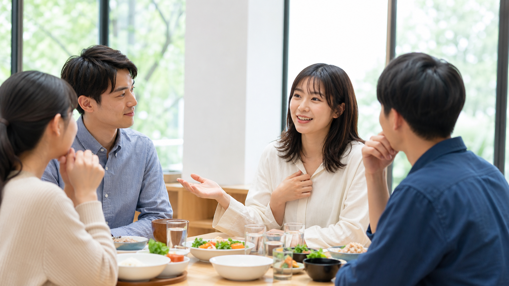リア充と言われた時に友人へ控えめな笑顔で返す人