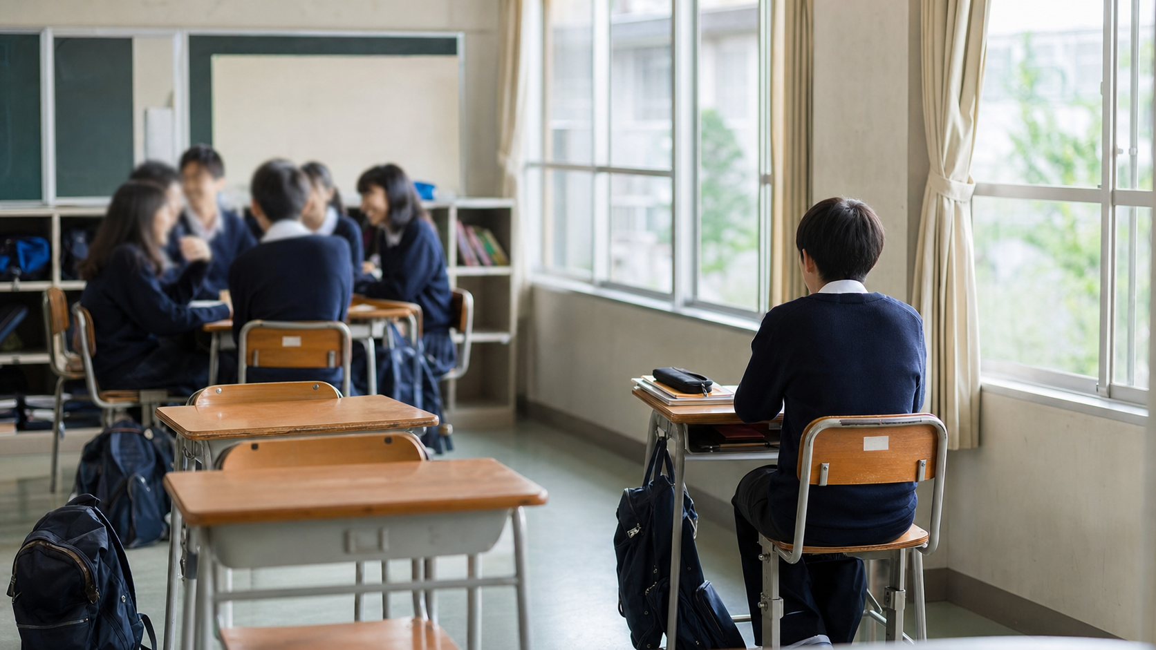 席替えでぼっちになった教室の様子