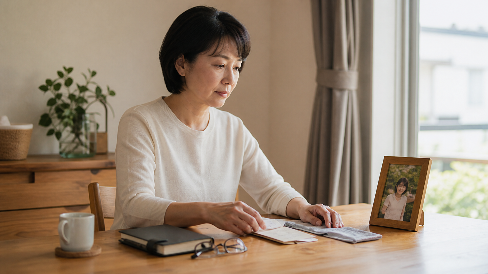 子どもの独立や介護など50代の生活変化を整理する女性