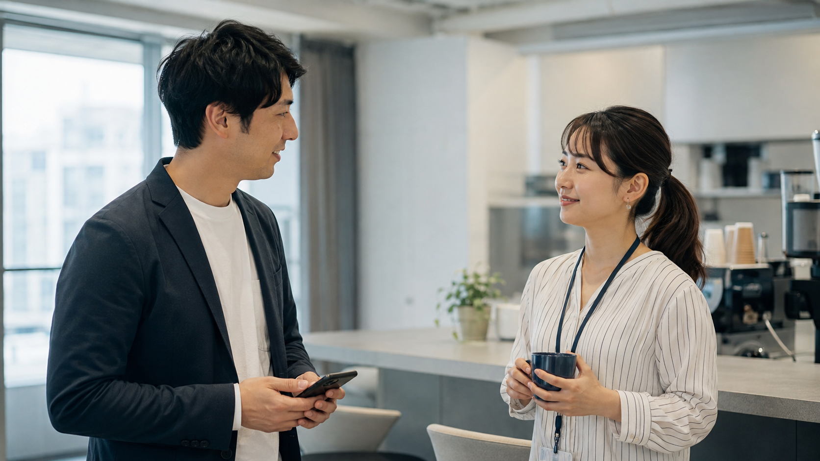 職場でインスタ交換を断った後も自然に会話する同僚