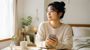 インスタのフォロワーが少ない不安を手放し、穏やかにスマホを見る人