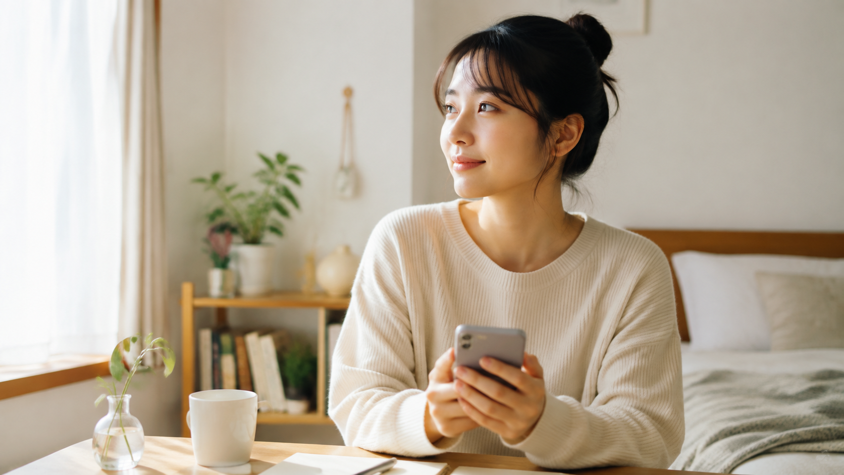 インスタのフォロワーが少ない不安を手放し、穏やかにスマホを見る人