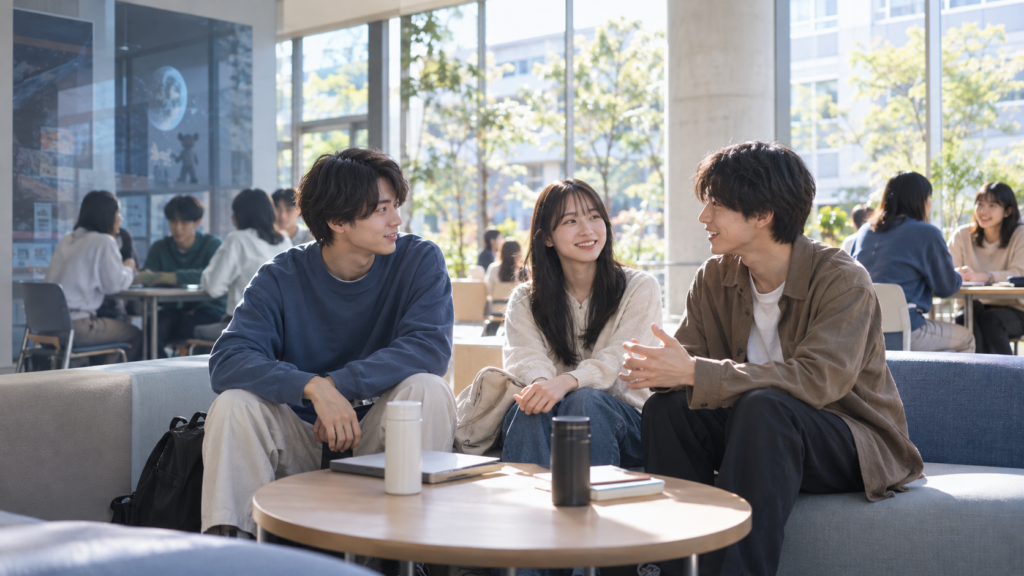 キョロ充は死語かを考えながら自然に会話する大学生