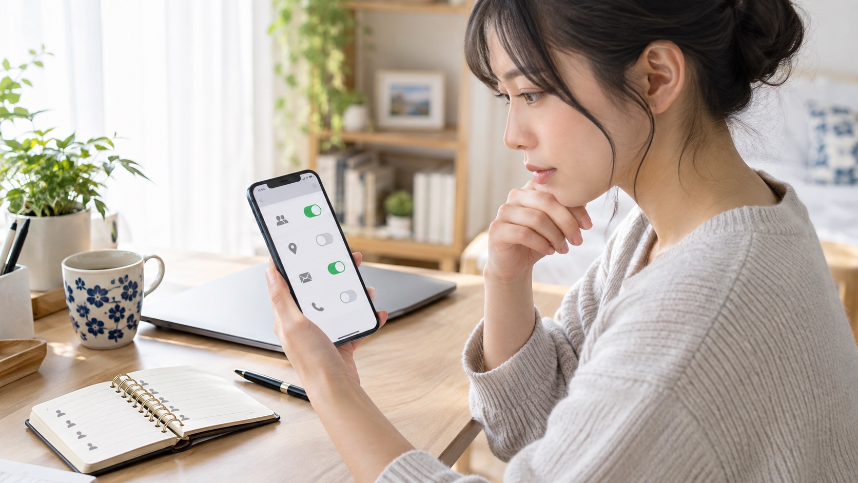 リア垢の公開範囲と連絡先の見つけやすさを確認する様子